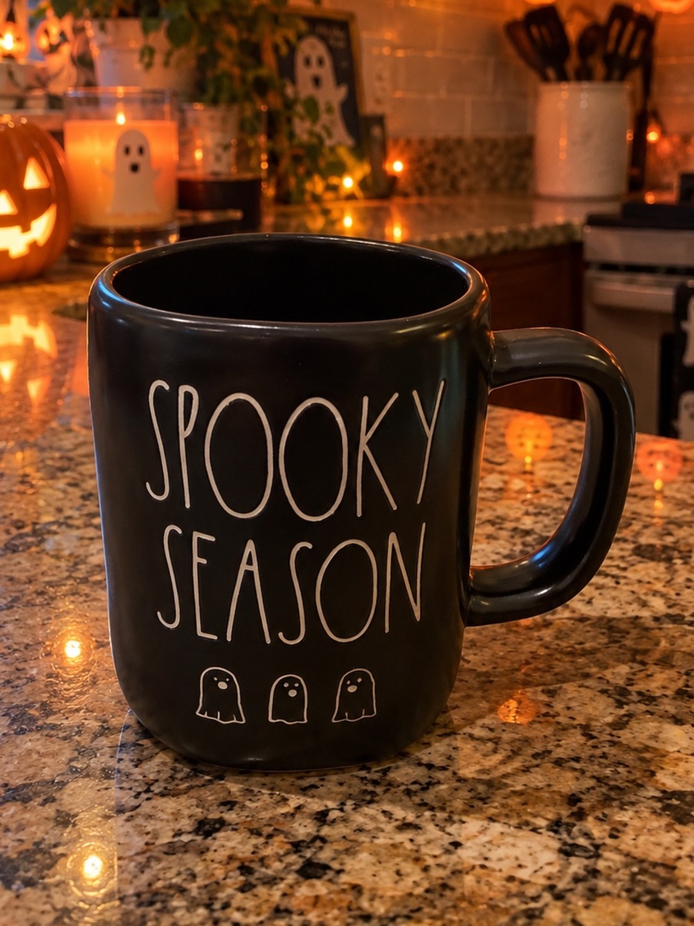 Rae Dunn mug with bold white 'Spooky Season NWOT